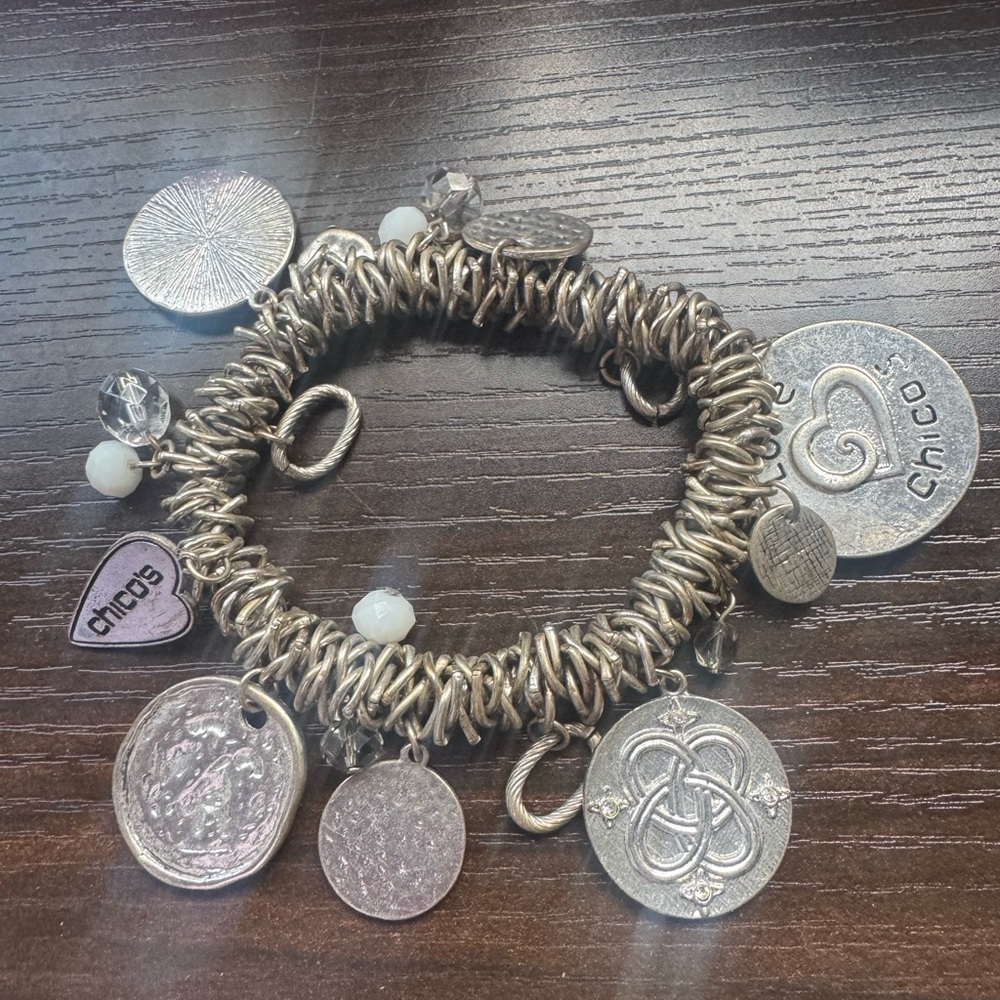 Chico’s 30th Anniversary Charm Bracelet – Mixed Charms, Silver Tone